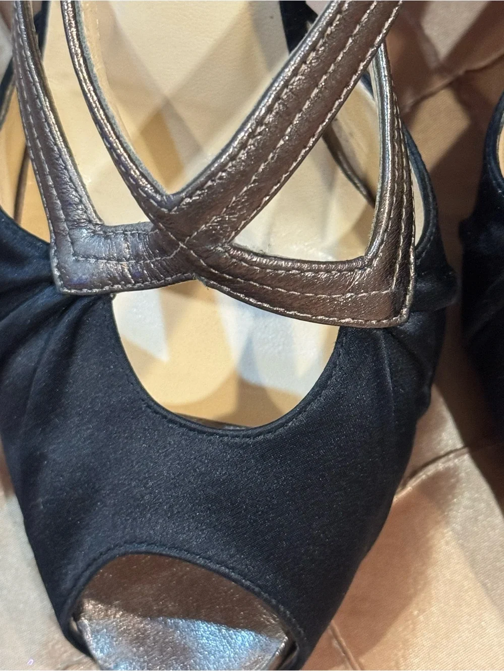Christian Louboutin Black and Bronze Peep-Toe Slingback Heels
